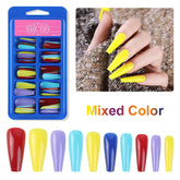 100PCS Mixed Colors Fake Nails Long Coffin Ballerina Pure Color Press On False Nails Full Cover Artificial Nail Tips